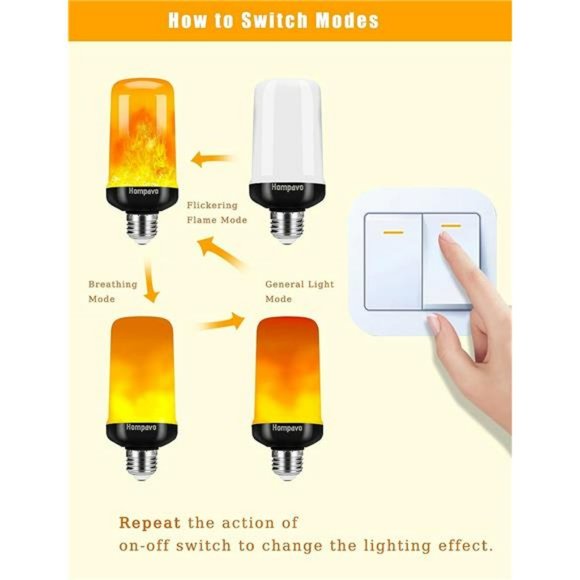 LED Flame Light Bulbs, 4 Modes Flickering Light Bulbs, E26/E27 Bulb(4 Pack) - Picture 4 of 6